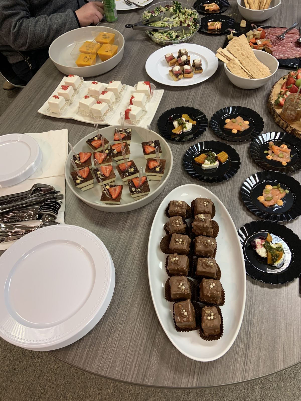 A team meeting or office celebration