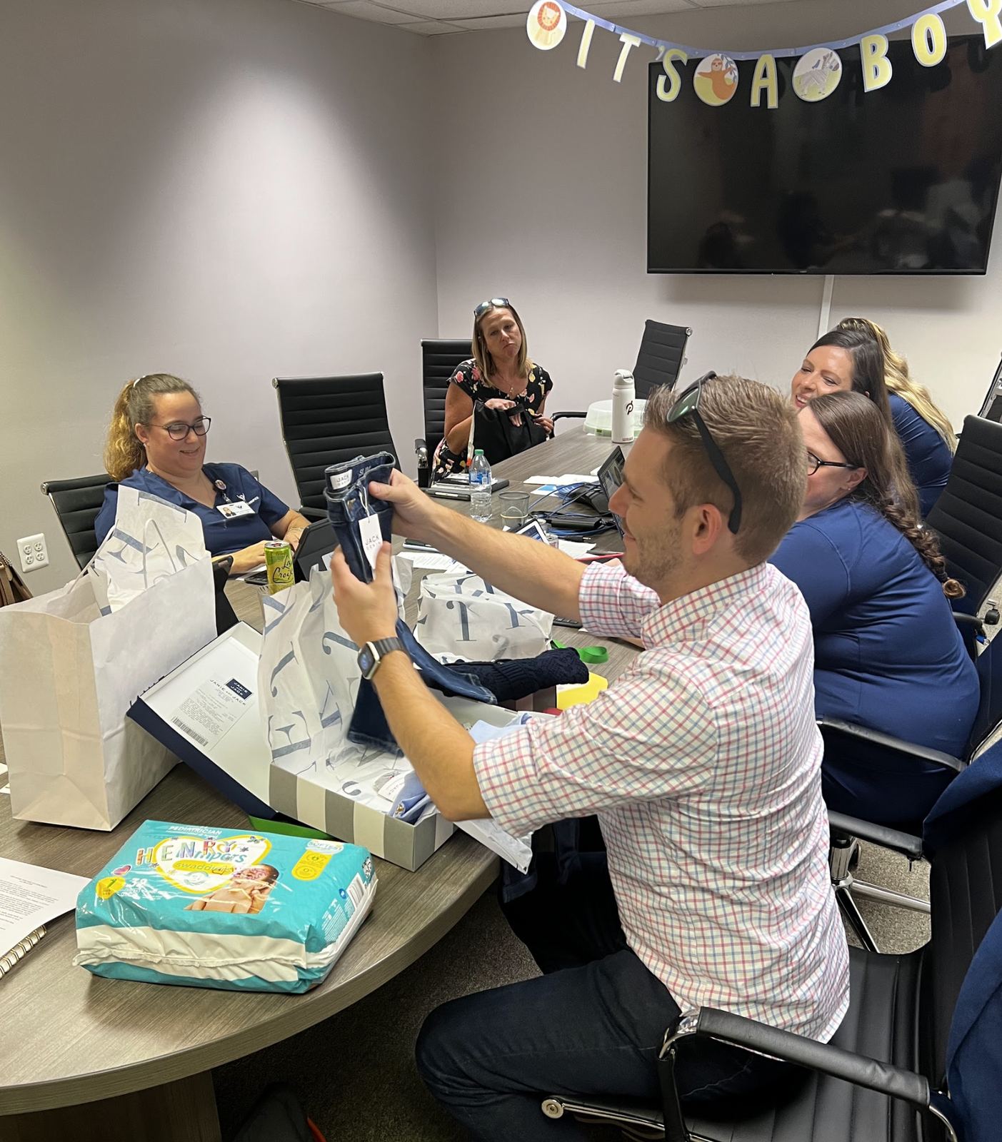 A team meeting or office celebration