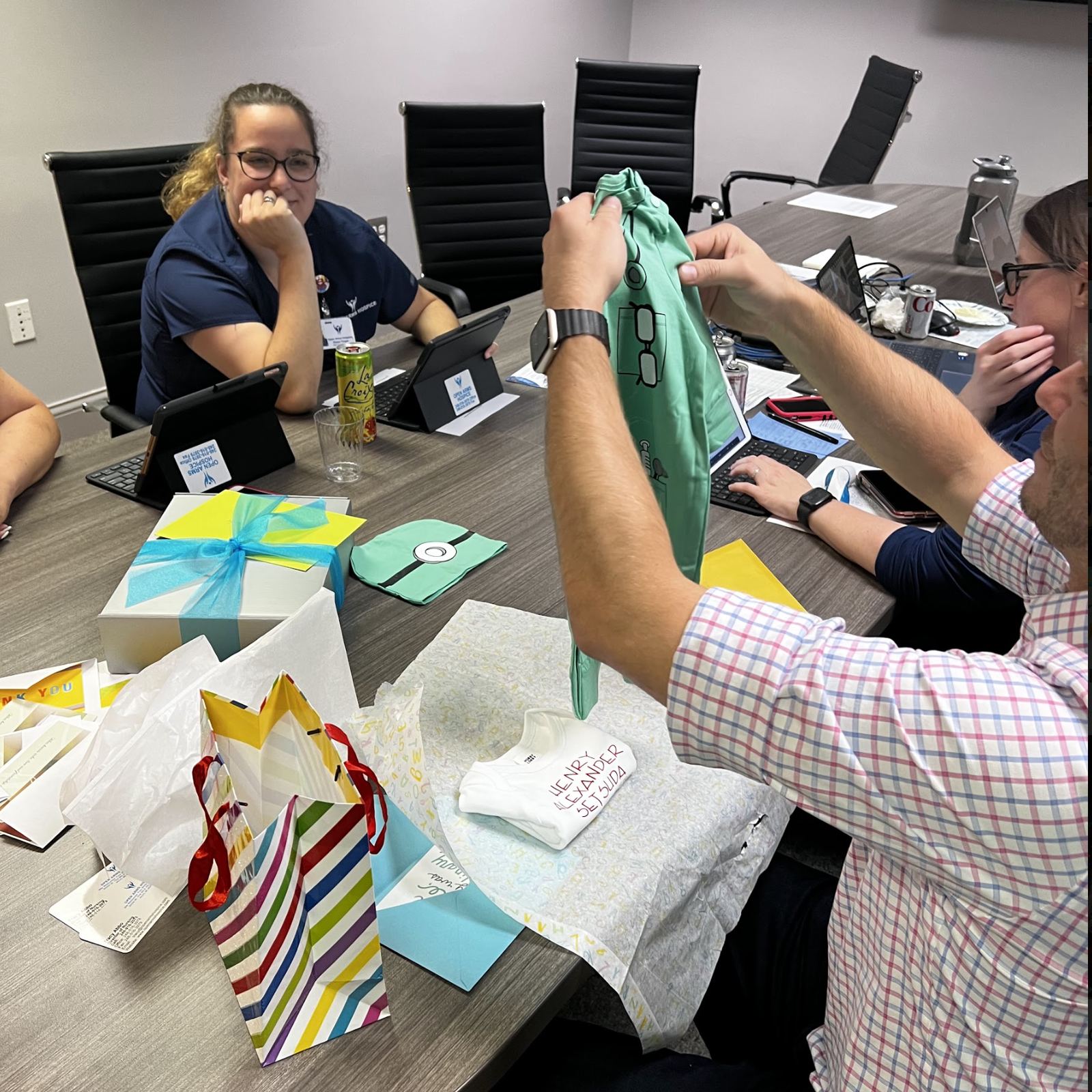 A team meeting or office celebration